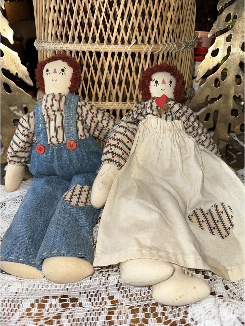 Raggedy Ann & Andy Dolls Handmade Vintage  14 Inch Cloth Doll Lot